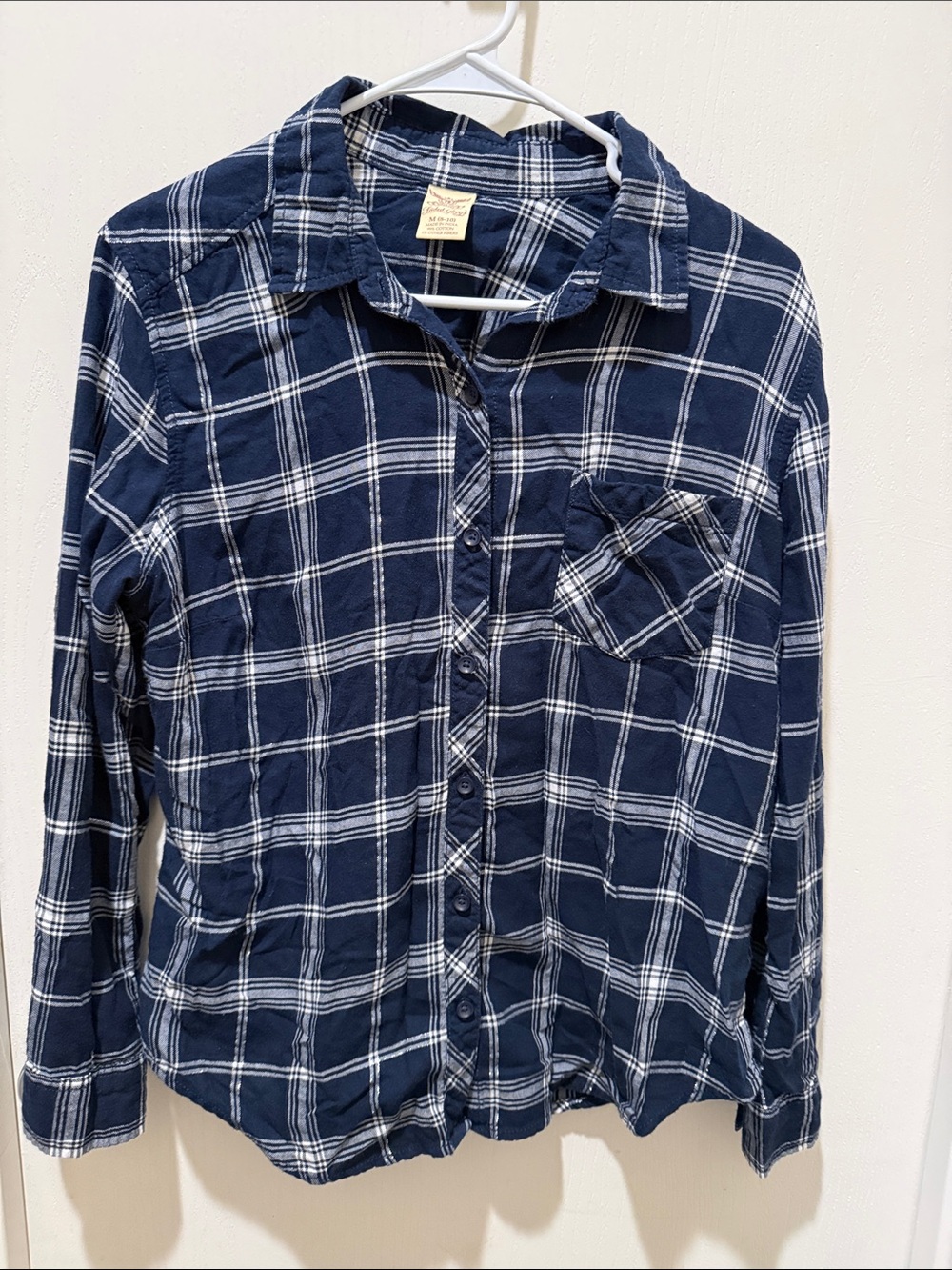 Faded Glory Navy and White Plaid Button-Down Shirt